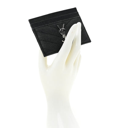 Saint Laurent Grain De Poudre Matelasse Chevron Monogram Credit Card Case Black 2 of 10
