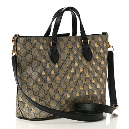 Gucci Soft GG Supreme Monogram Bees Small Crossbody Tote Beige Oro Black 3 of 10