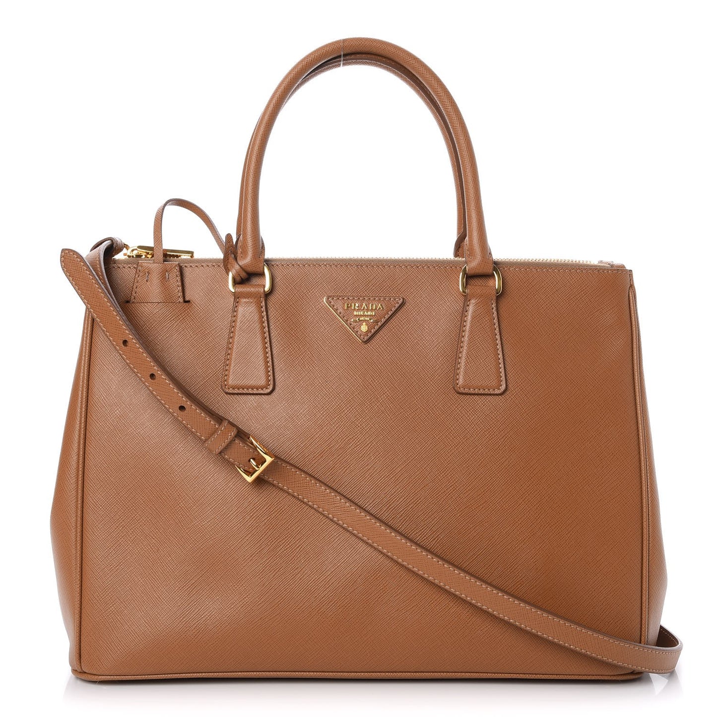 Saffiano Medium Galleria Double Zip Tote Caramel