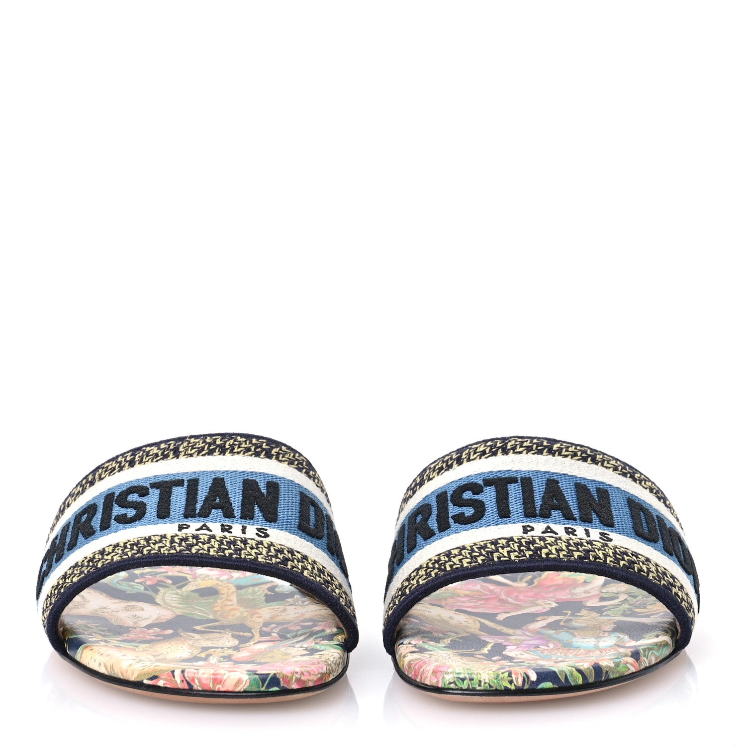 Christian Dior Canvas D-Constellation Embroidered Dway Flat Slide Sandals 36.5 Black Multicolor 2 of 9