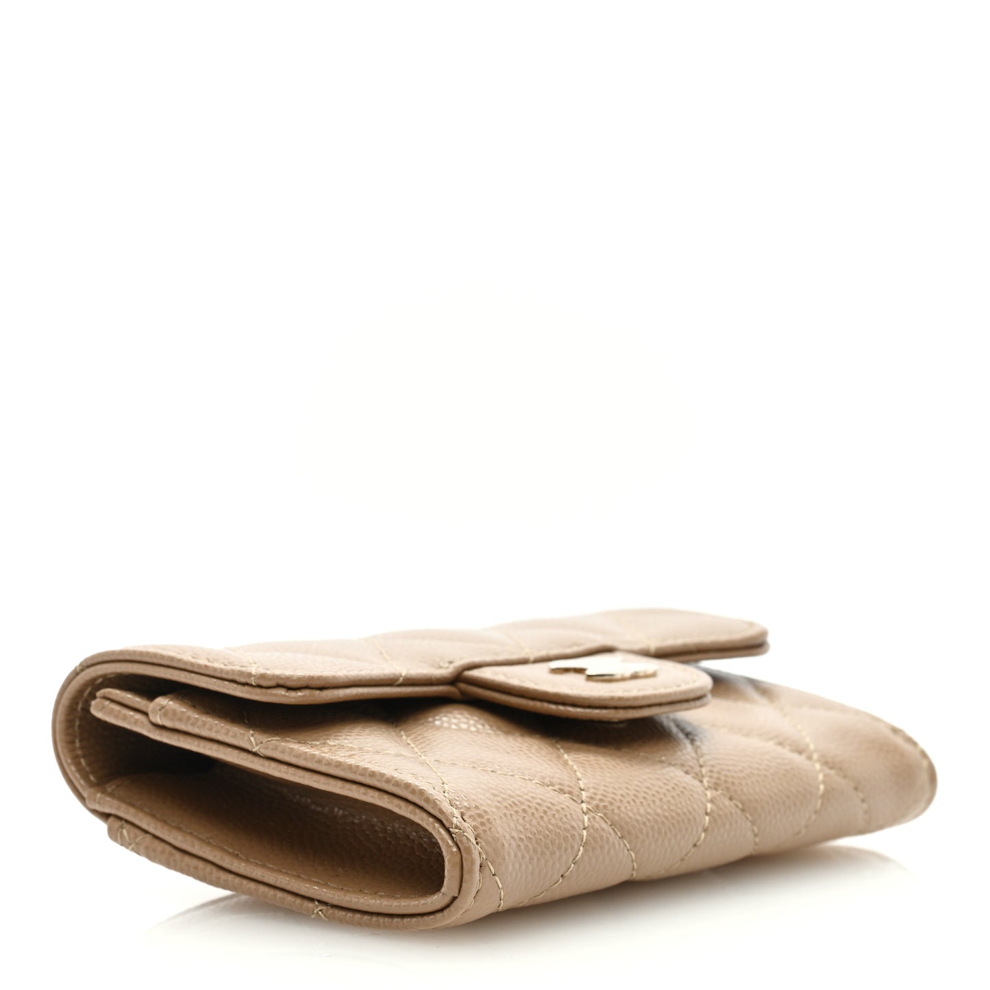 Caviar Quilted Flap Card Holder Wallet Beige