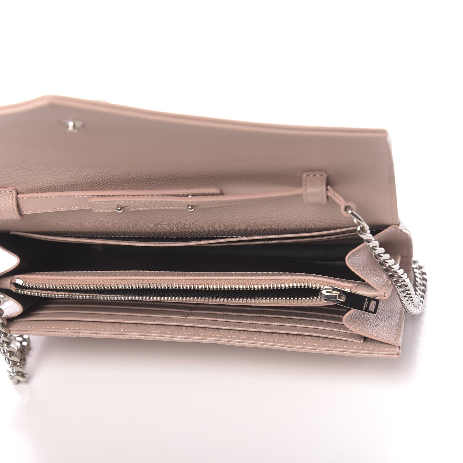 Saint Laurent Grain De Poudre Matelasse Chevron Monogram Chain Wallet Pale Pink 5 of 10