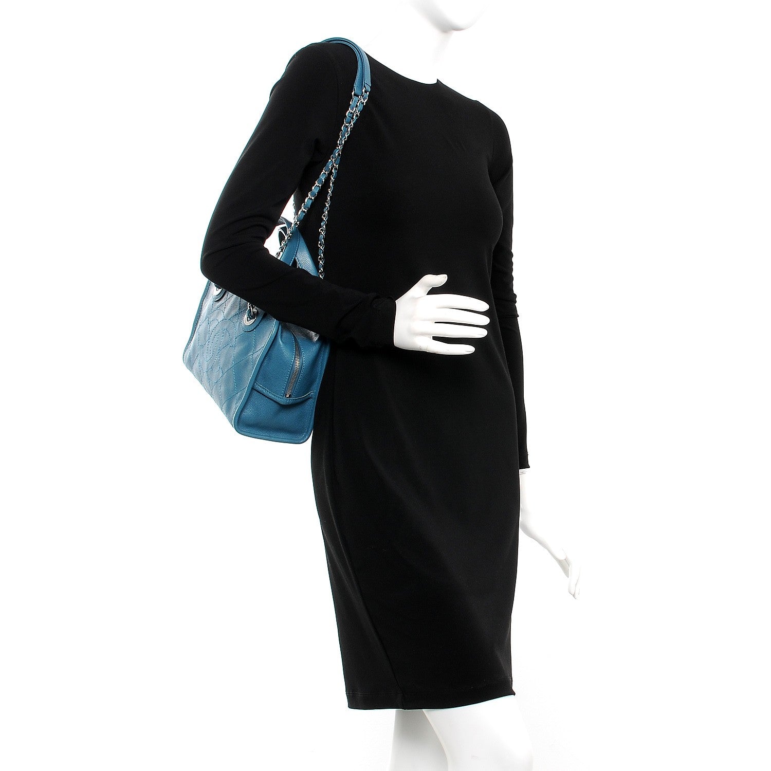 Chanel Caviar Quilted Deauville Bowling Bag Blue 2 of 7