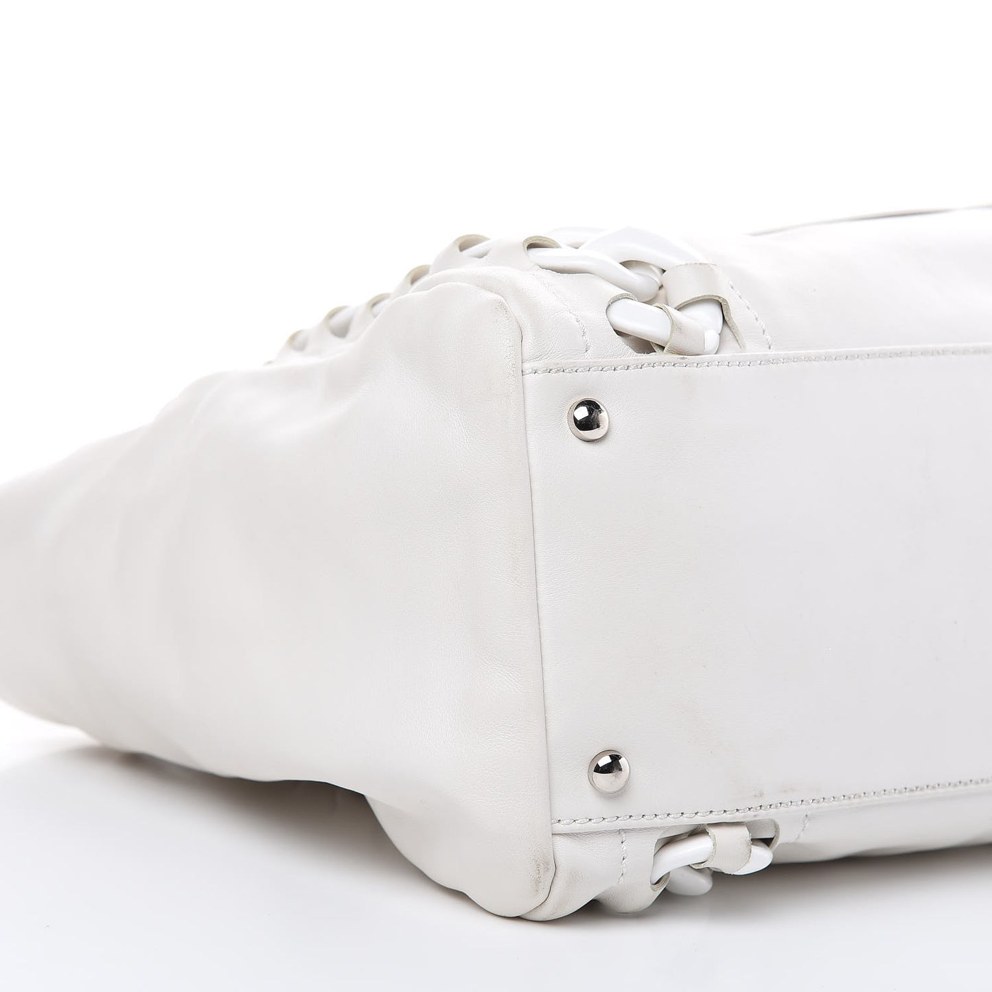 Calfskin Modern Chain Rhodoid East West Tote White
