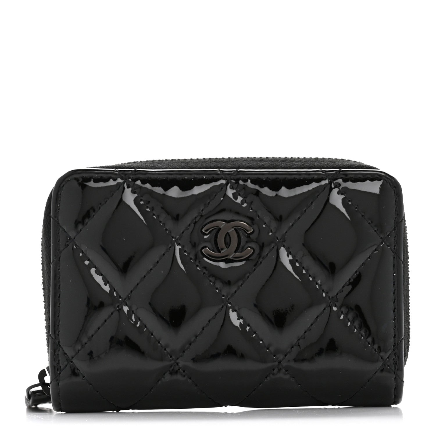 Chanel Patent Calfskin Quilted Zip Coin Purse Wallet So Black 1 of 9