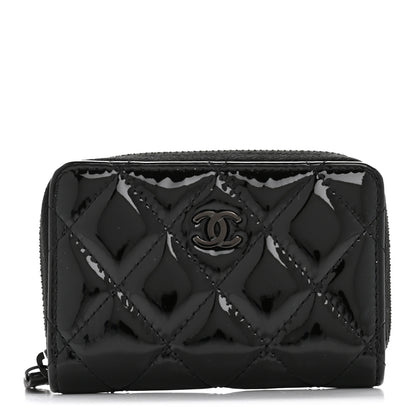 Chanel Patent Calfskin Quilted Zip Coin Purse Wallet So Black 1 of 9