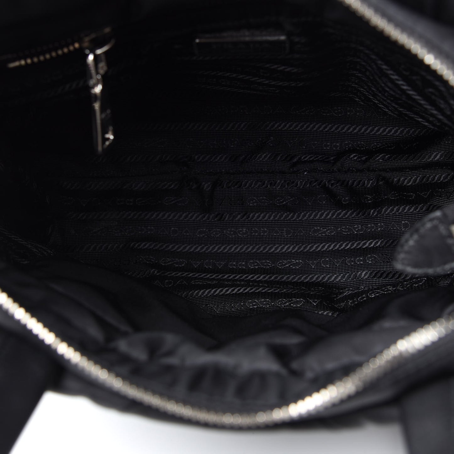 Re-Nylon Nappa Triangle Quilted Padded Double Handled Zip Pocket Tote Black