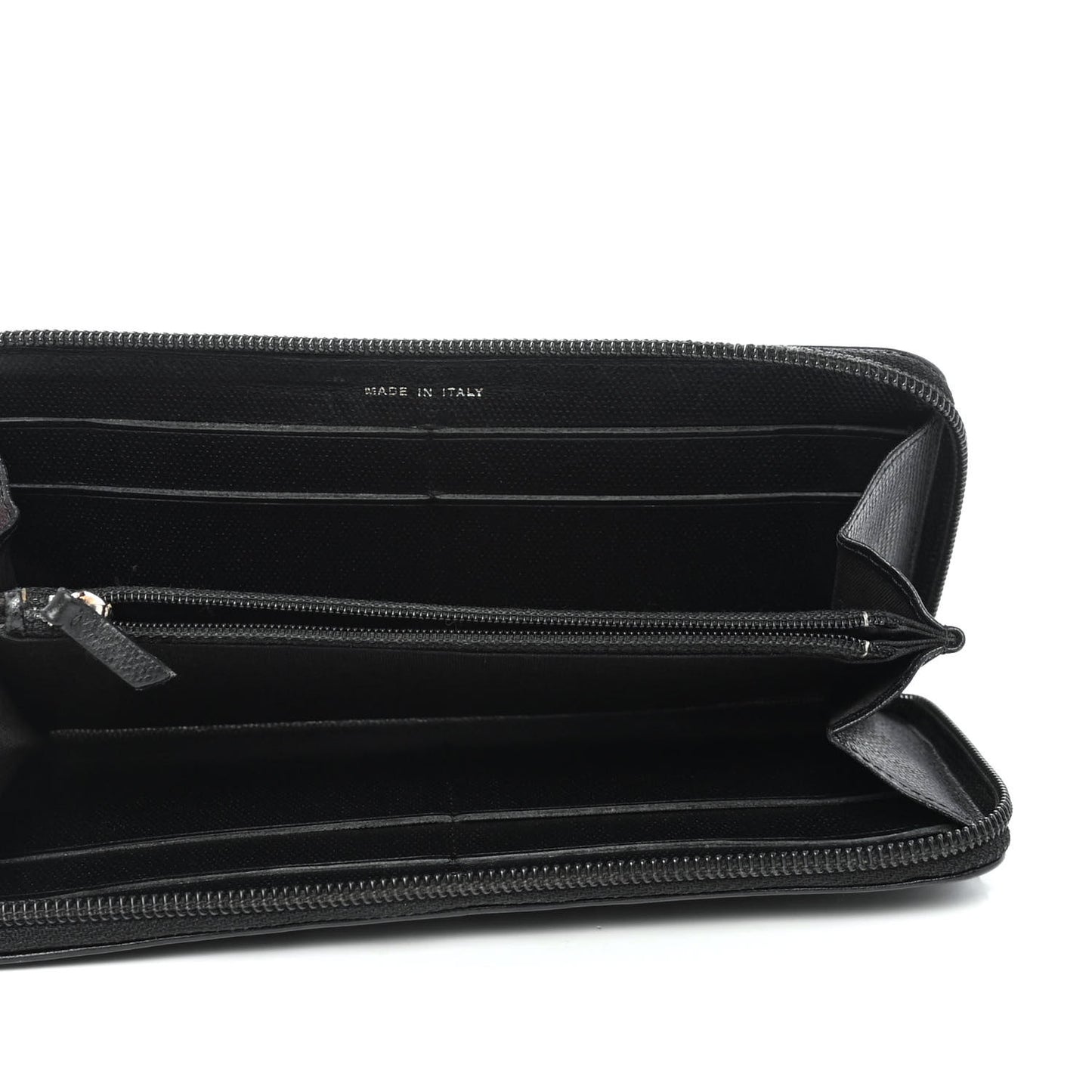 Grained Calfskin Large CC Zip Around Wallet Black