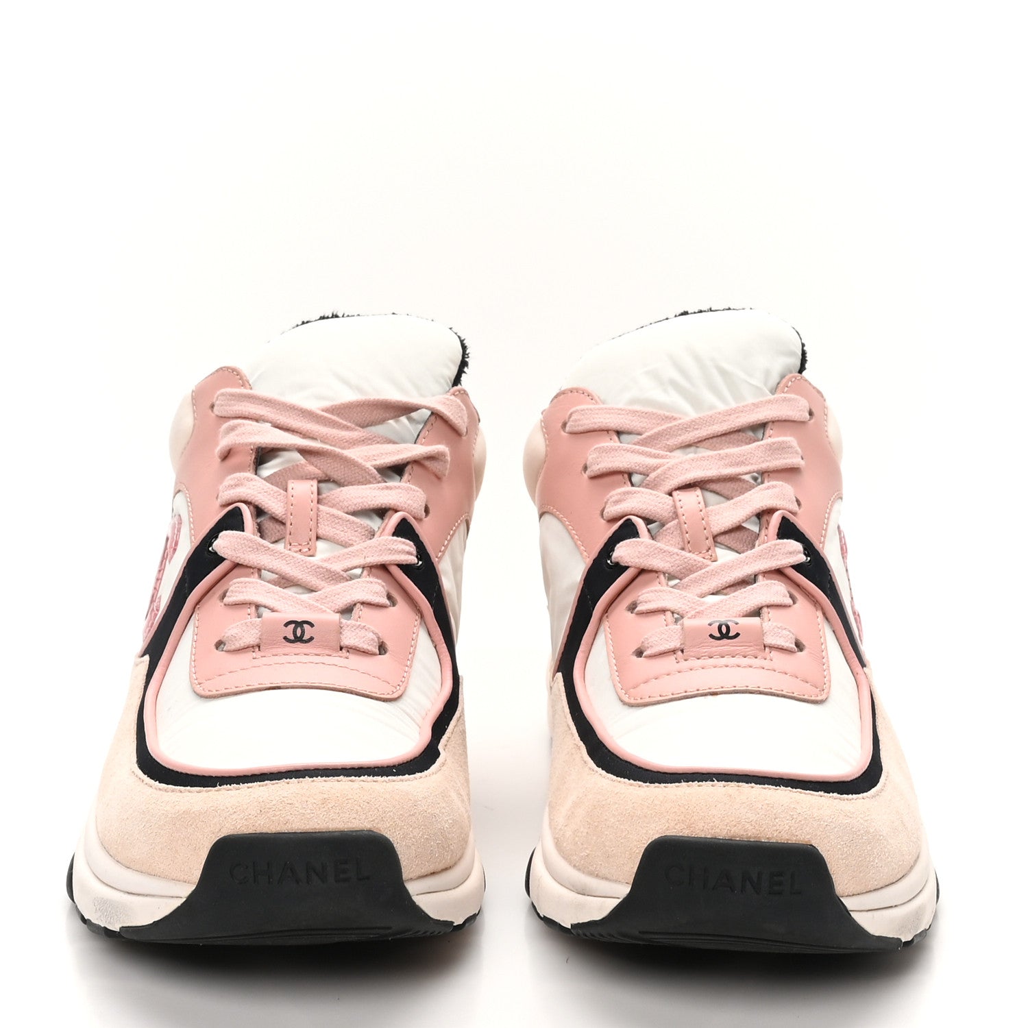 Chanel Nylon Lambskin Suede Calfskin CC Sneakers 40.5 Pink White Black 3 of 9