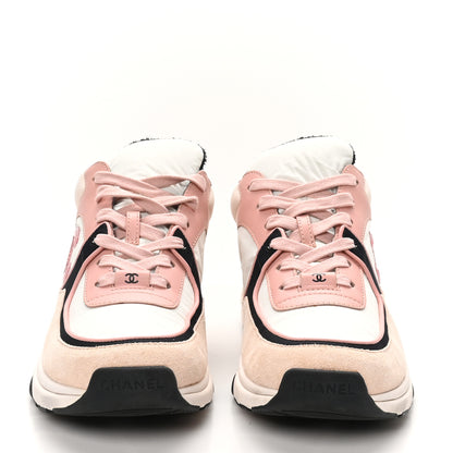 Chanel Nylon Lambskin Suede Calfskin CC Sneakers 40.5 Pink White Black 3 of 9