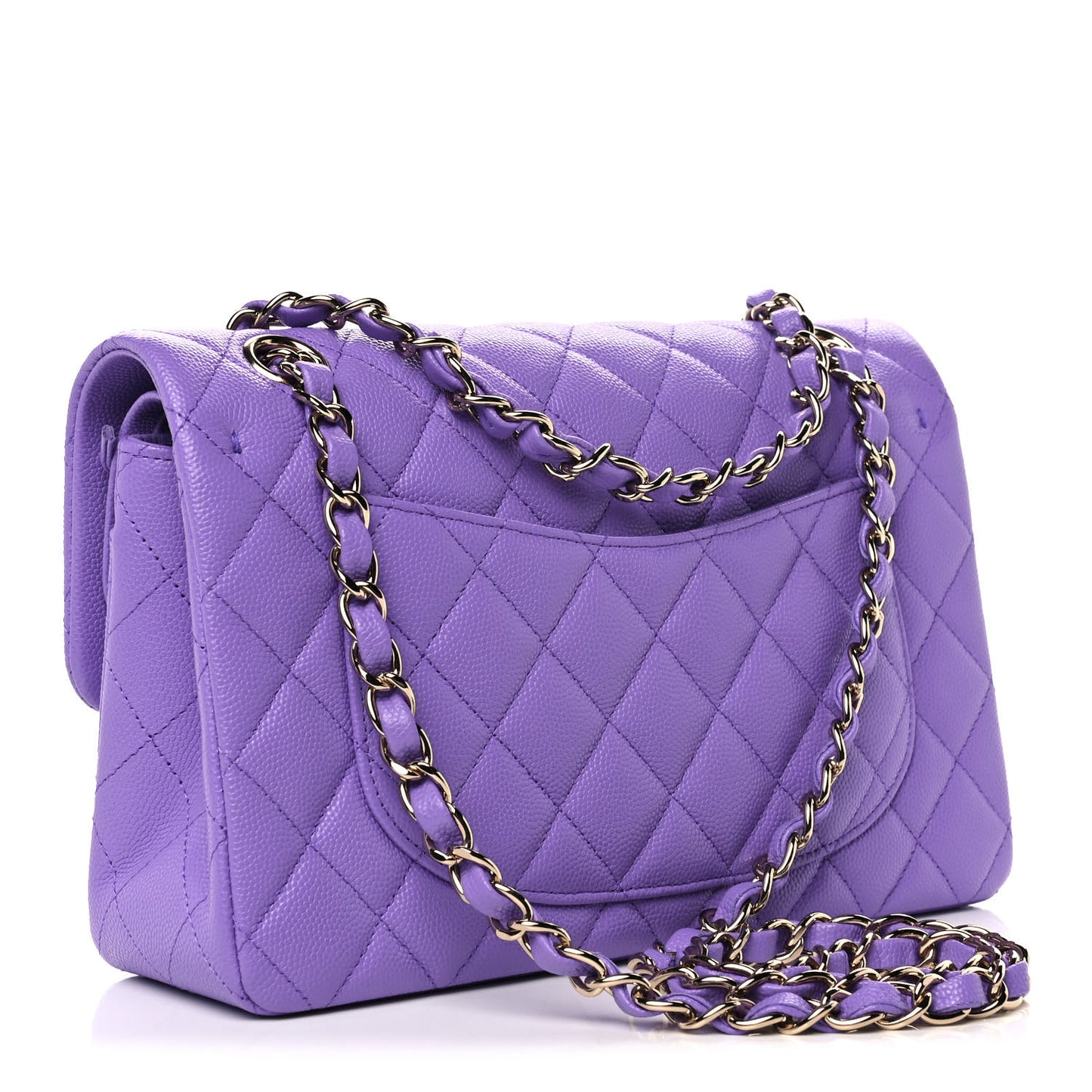 Caviar Quilted Small Double Flap Purple