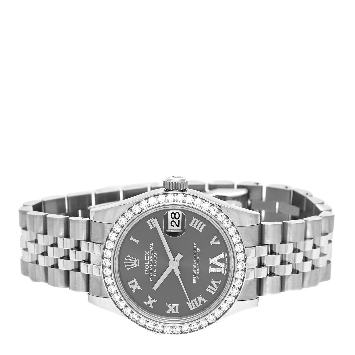 Stainless Steel 18K White Gold Diamond 31mm Oyster Perpetual Datejust Watch Dark Grey Roman 178384