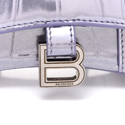 Balenciaga Metallic Calfskin Crocodile Embossed Hourglass Top Handle Bag Mini with Chain Lilac 7 of 9