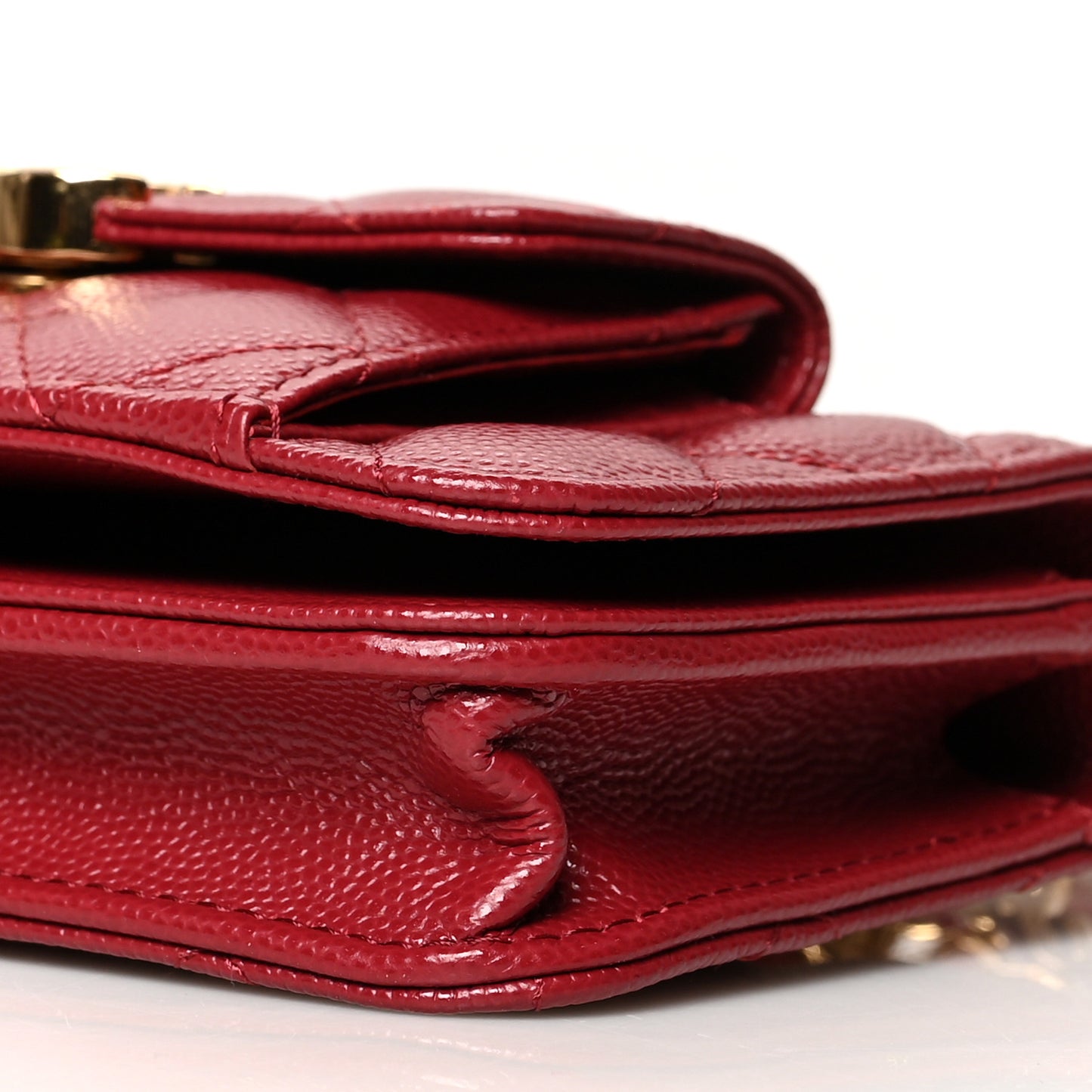 Caviar Quilted Pocket Twins Clutch With Chain Burgundy