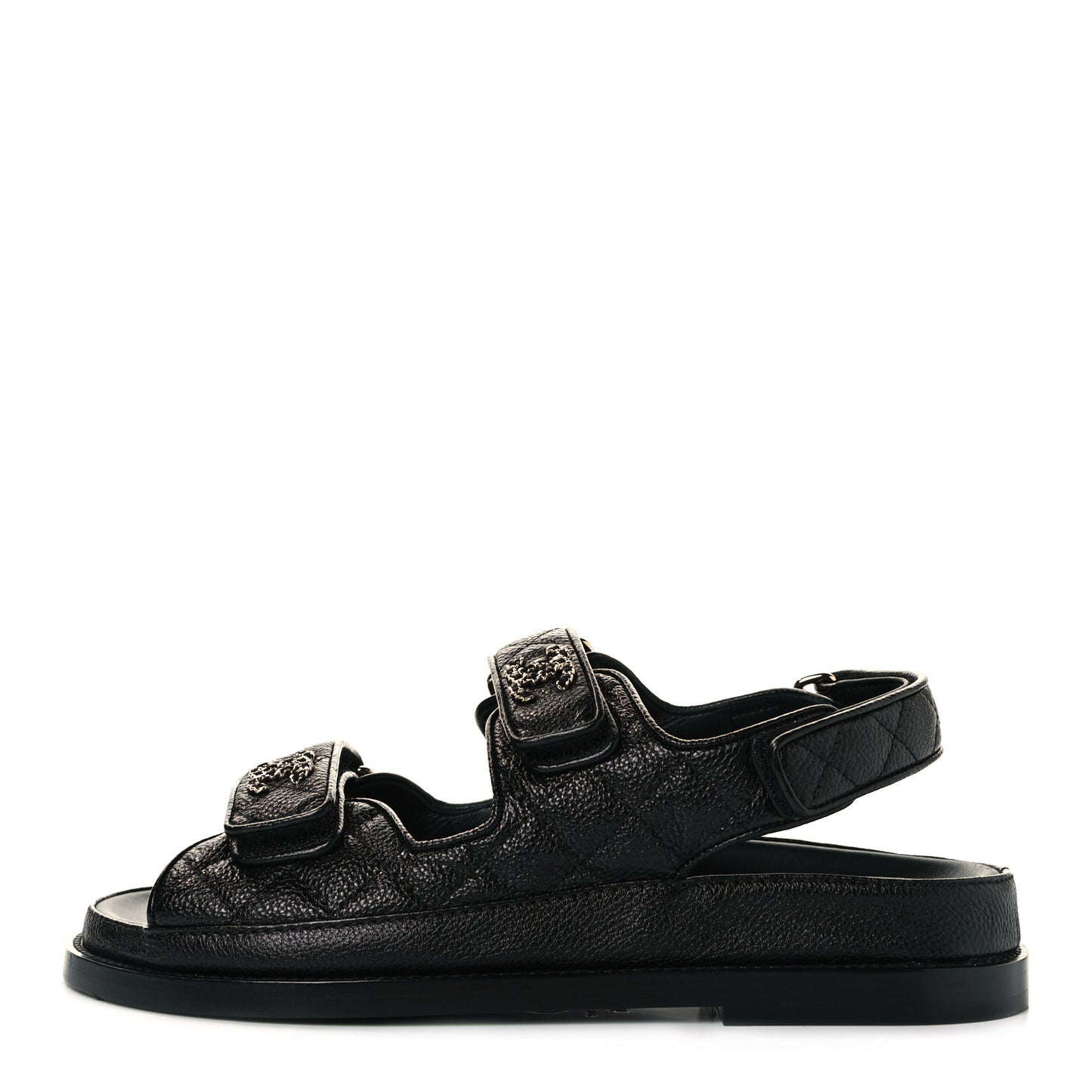 Grained Calfskin Velcro Dad Sandals 36 Black