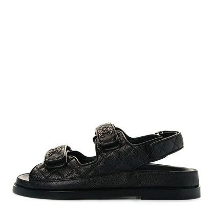 Chanel Grained Calfskin Velcro Dad Sandals 36 Black 1 of 9
