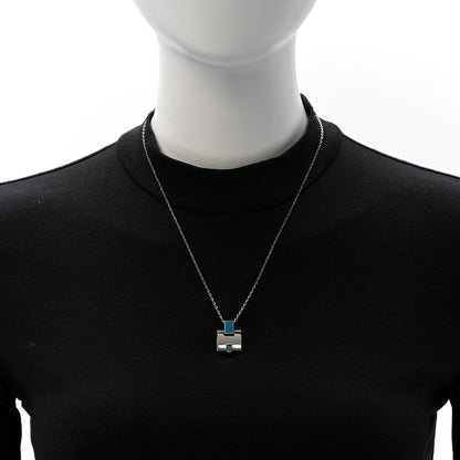 Hermes Palladium Lacquered Eileen Pendant Necklace Bleu Zanzibar 2 of 7