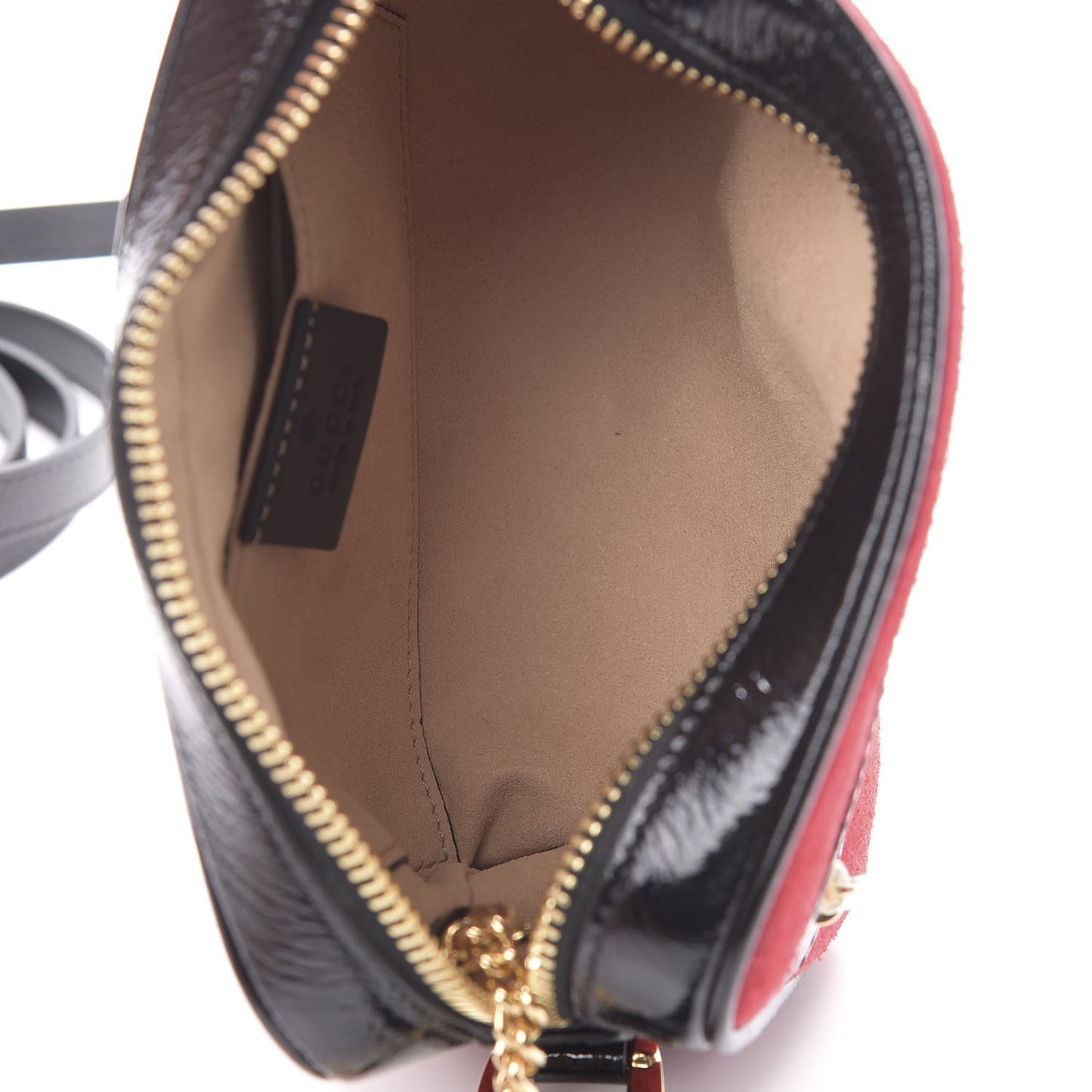 Suede Patent Web Mini Ophidia Shoulder Bag Red
