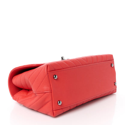 Chanel Caviar Chevron Quilted Small Coco Handle Flap Coral 4 of 11