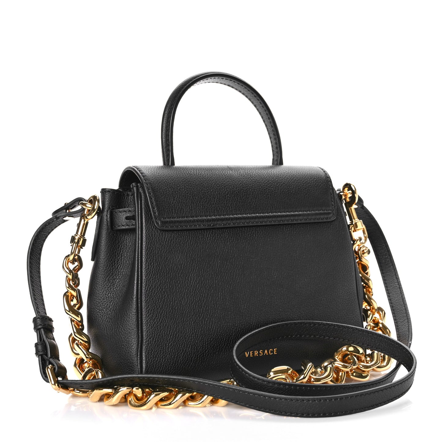 Grained Calfskin Small La Medusa Top Handle Bag Black