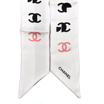 Chanel Silk 31 Rue Cambon CC Slim Bandeau Scarf Ecru Pink Black 2 of 4