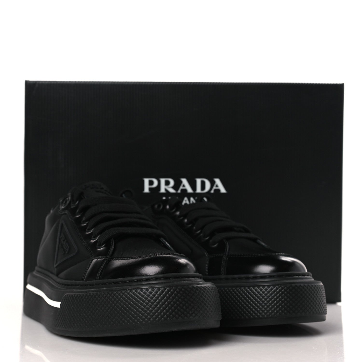 Prada Re-Nylon Spazzolato Rubber Triangle Logo Macro Quilted Womens 45mm Platform Sneakers 39 Black 8 of 8