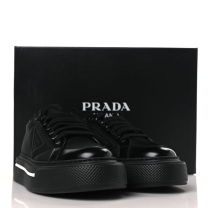 Prada Re-Nylon Spazzolato Rubber Triangle Logo Macro Quilted Womens 45mm Platform Sneakers 39 Black 8 of 8