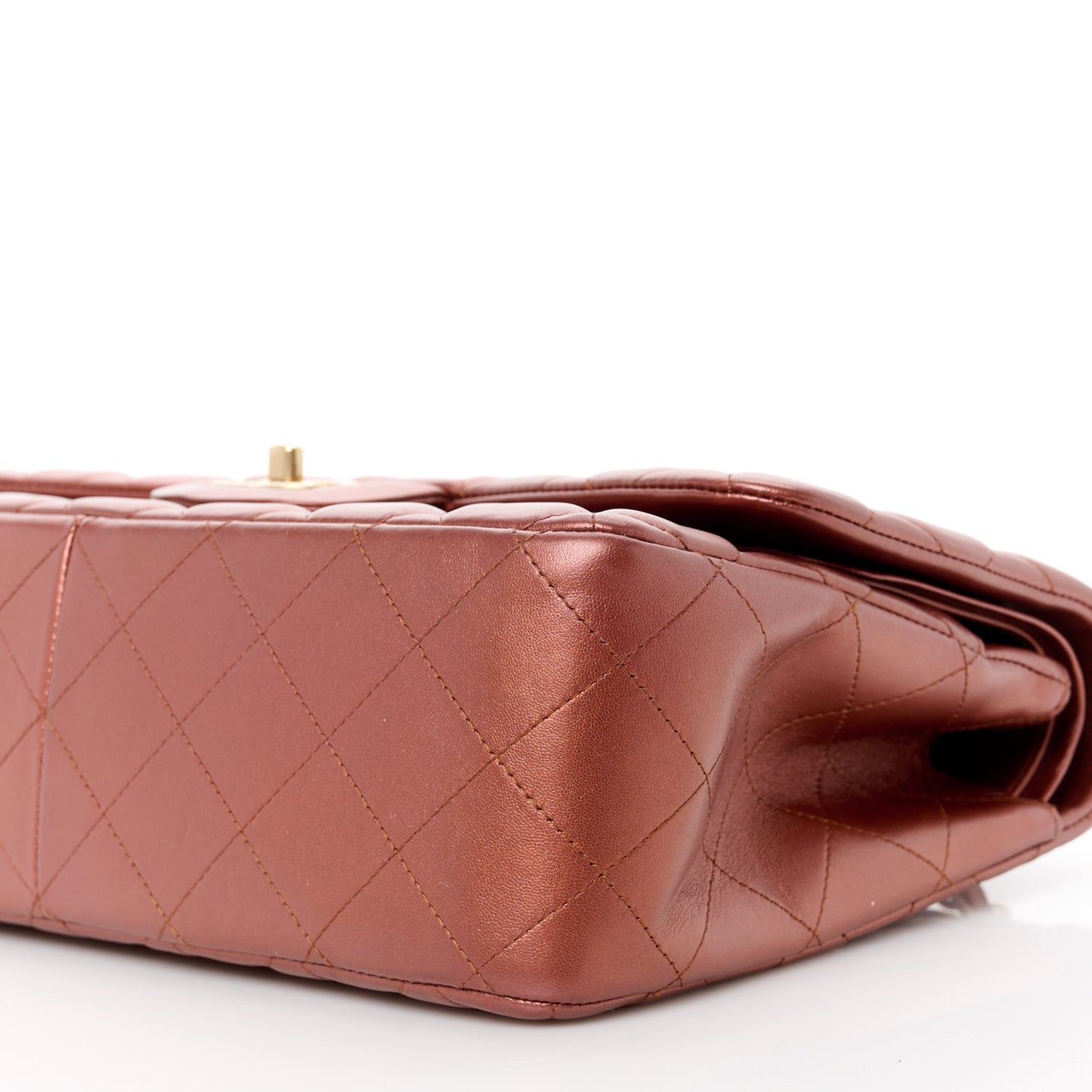 Metallic Lambskin Quilted Jumbo Double Flap Copper