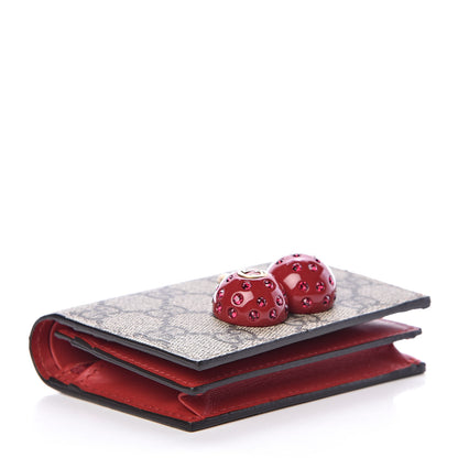 Gucci GG Supreme Monogram Cherry Embellished Card Case Wallet Hibiscus Red 4 of 8