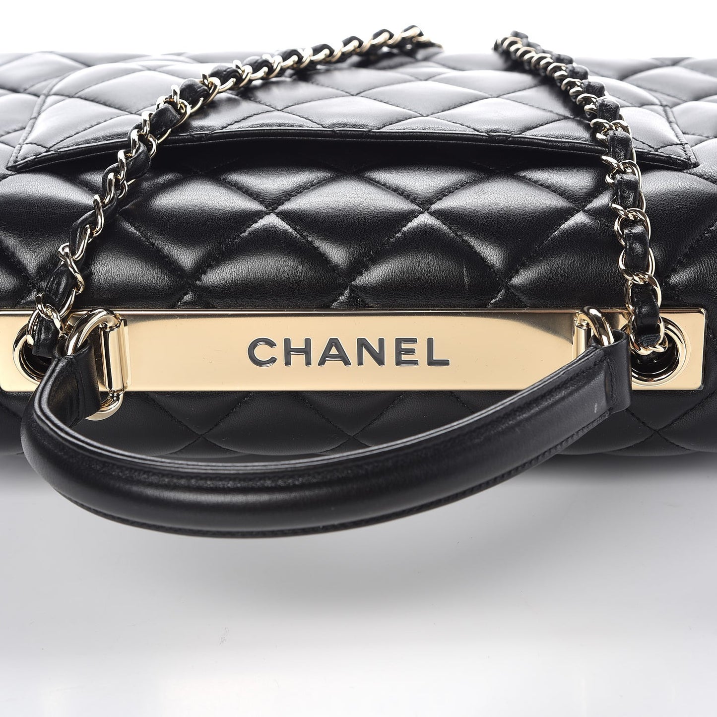 Lambskin Quilted Medium Trendy CC Flap Dual Handle Bag Black
