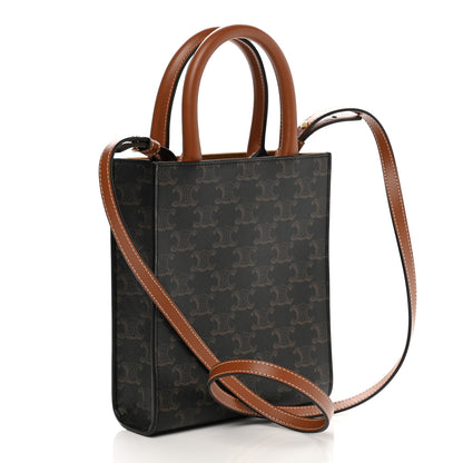 Celine Triomphe Canvas Calfskin Mini Vertical Cabas Tan 2 of 7