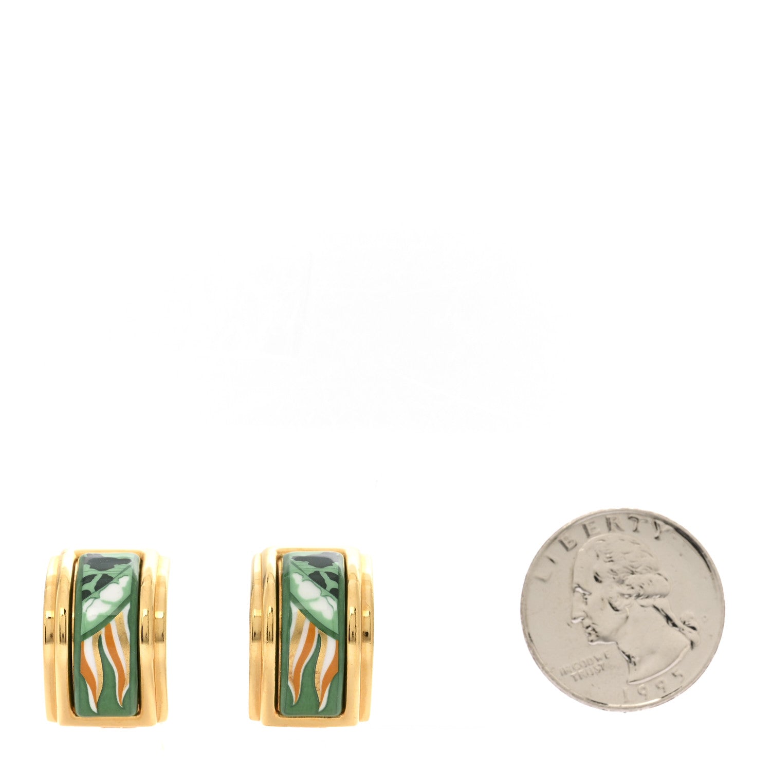 Hermes Printed Enamel Clip On Earrings Gold 2 of 7