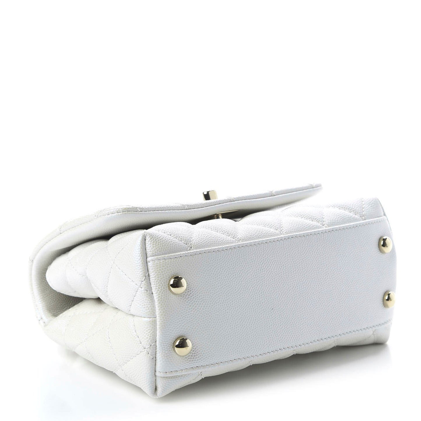 Iridescent Caviar Quilted Extra Mini Coco Handle Flap Ivory