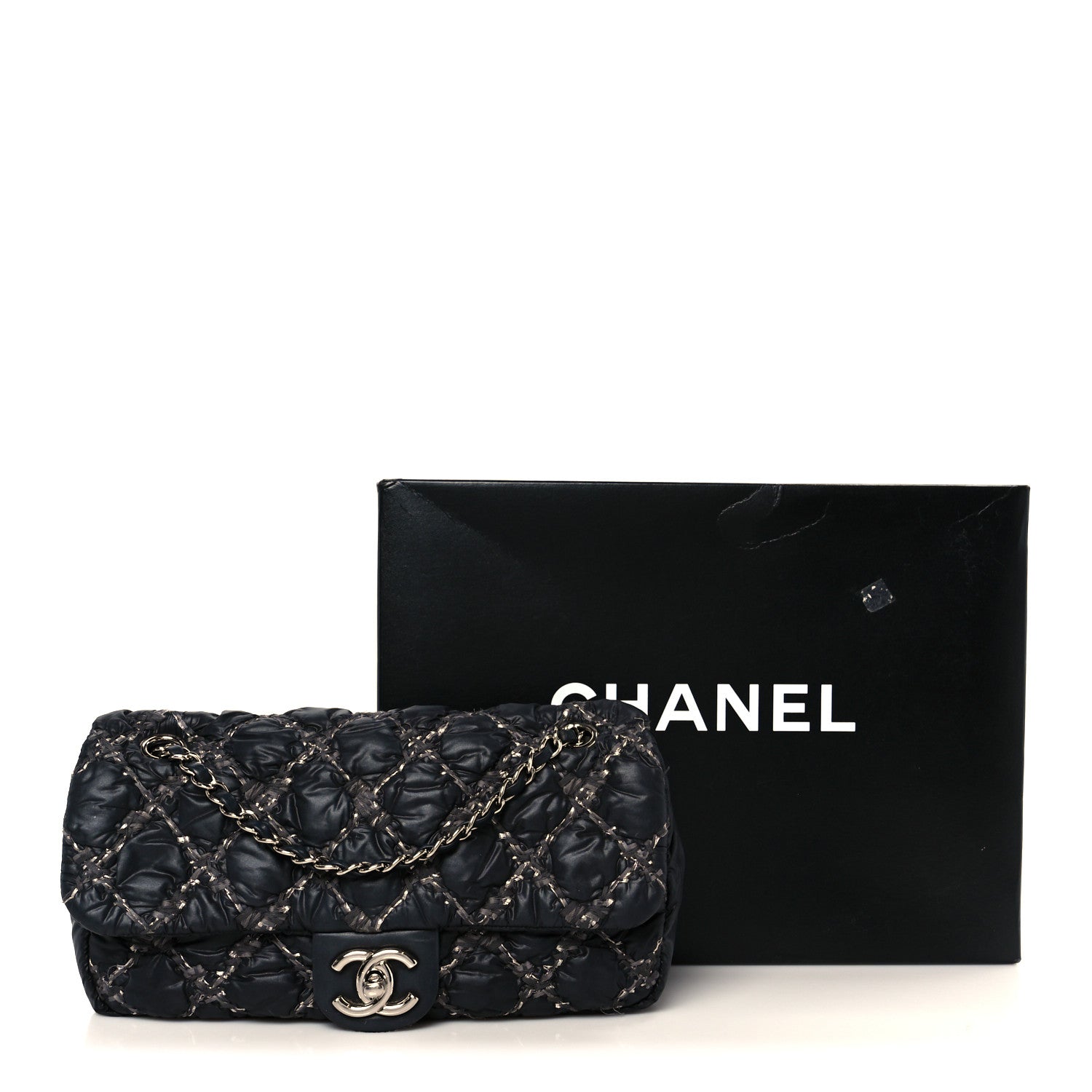 Chanel Nylon Quilted Tweed Stitch Medium Bubble Flap Black 12 of 12