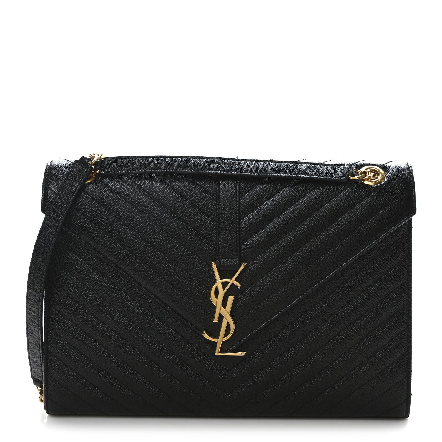 Saint Laurent Grain De Poudre Matelasse Chevron Large Monogram Satchel Black 1 of 10