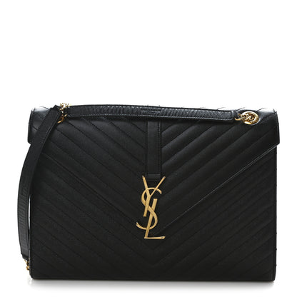 Saint Laurent Grain De Poudre Matelasse Chevron Large Monogram Satchel Black 1 of 10