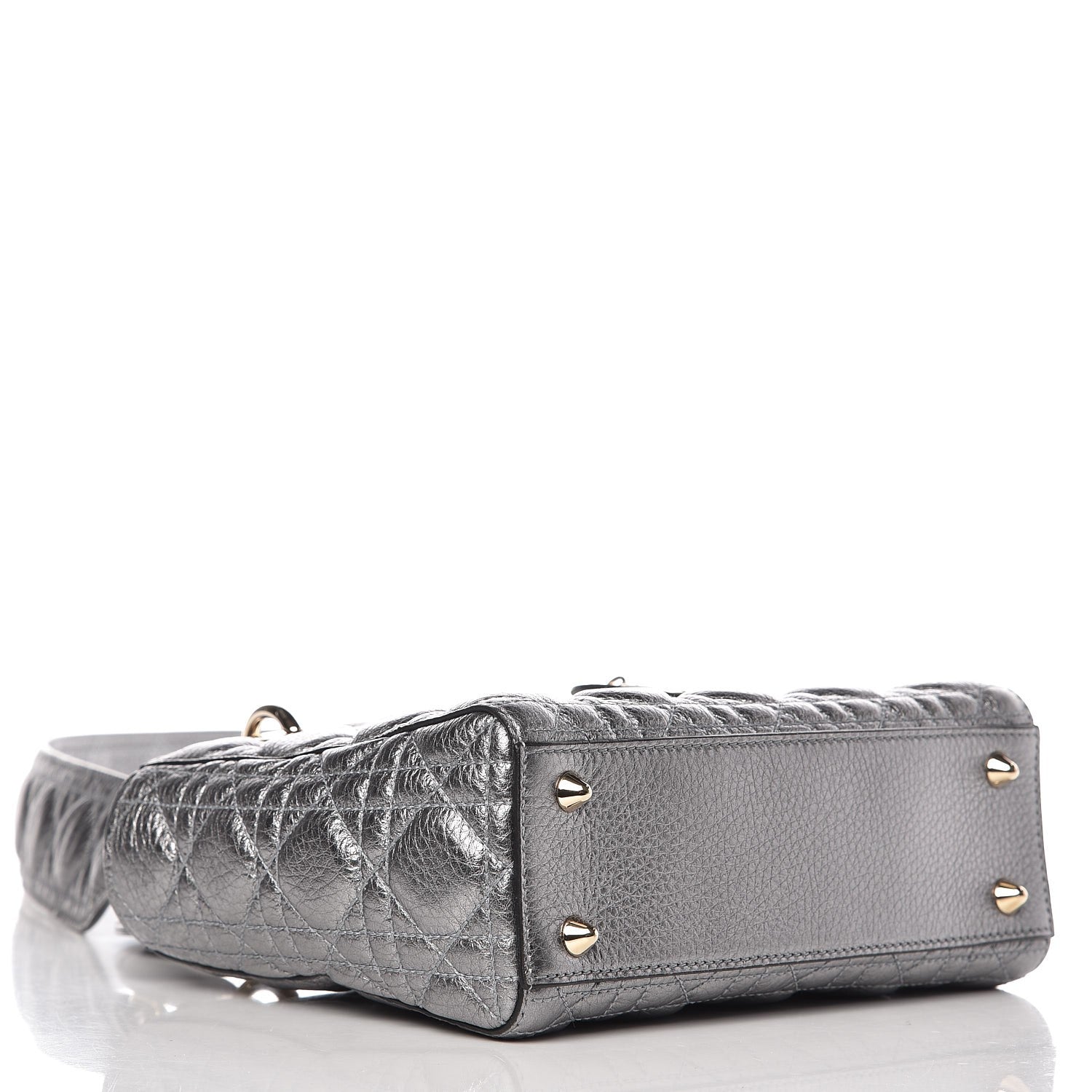 Christian Dior Metallic Grained Calfskin Cannage Small Supple Lady Dior Steel 4 of 7
