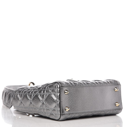 Christian Dior Metallic Grained Calfskin Cannage Small Supple Lady Dior Steel 4 of 7