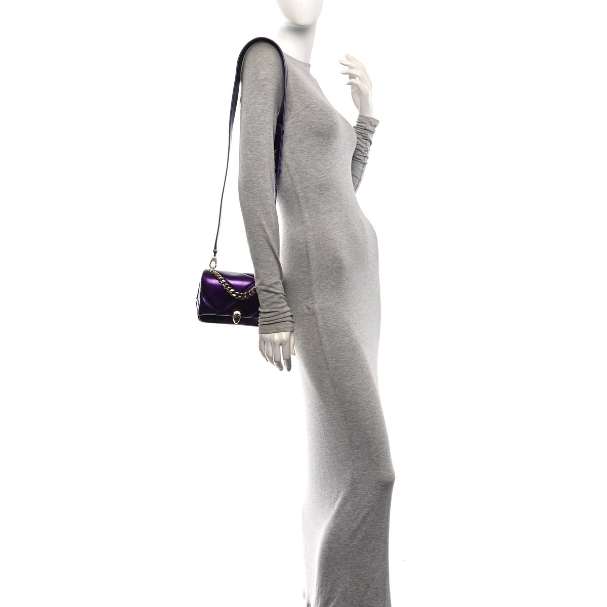 Metallic Calfskin Matelasse Mini Serpenti Cabochon Crossbody Bag Purple