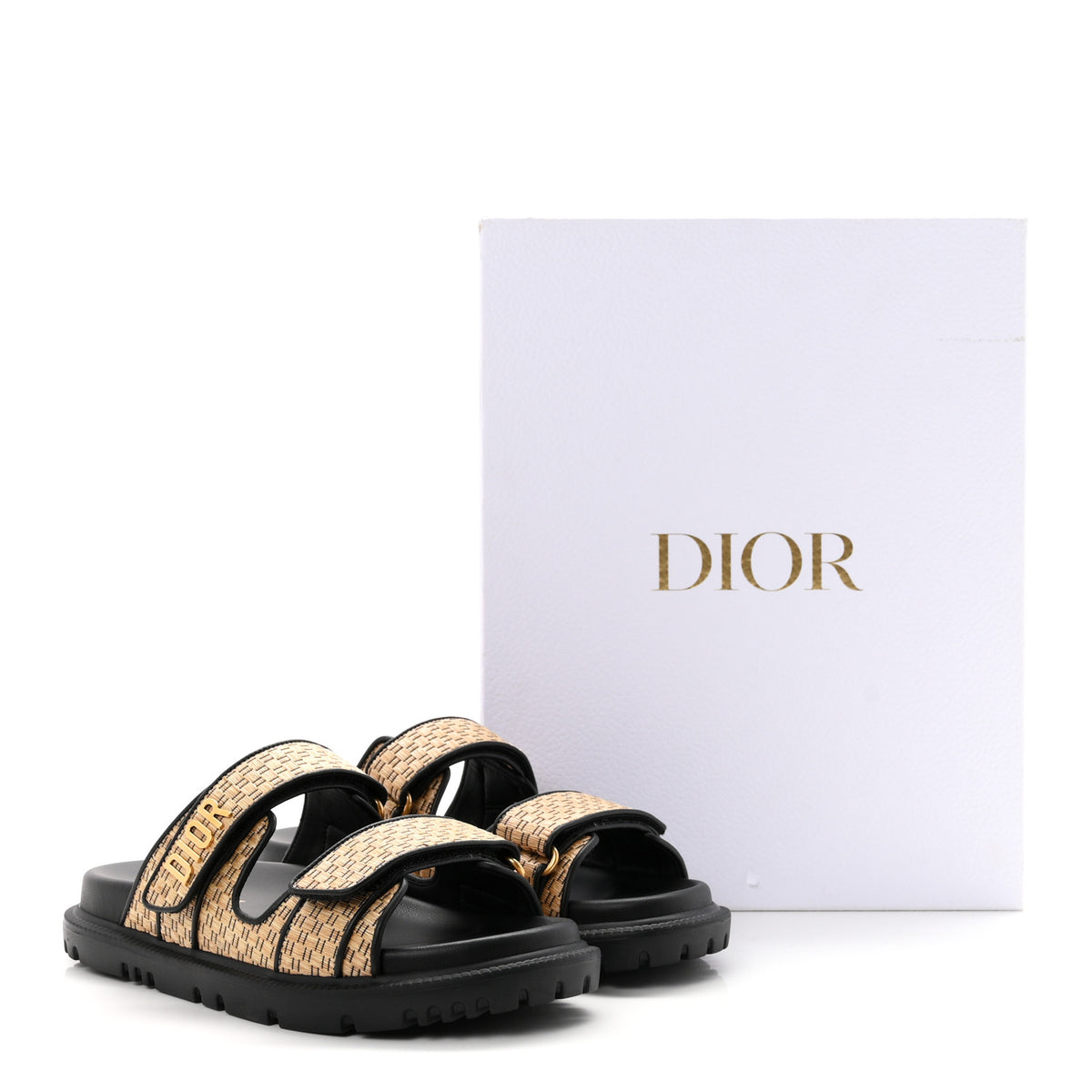 Raffia Dioract 10mm Slide Sandals 36.5 Straw Black
