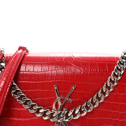 Saint Laurent Calfskin Crocodile Embossed Medium Monogram Sunset Rouge Eros 6 of 8