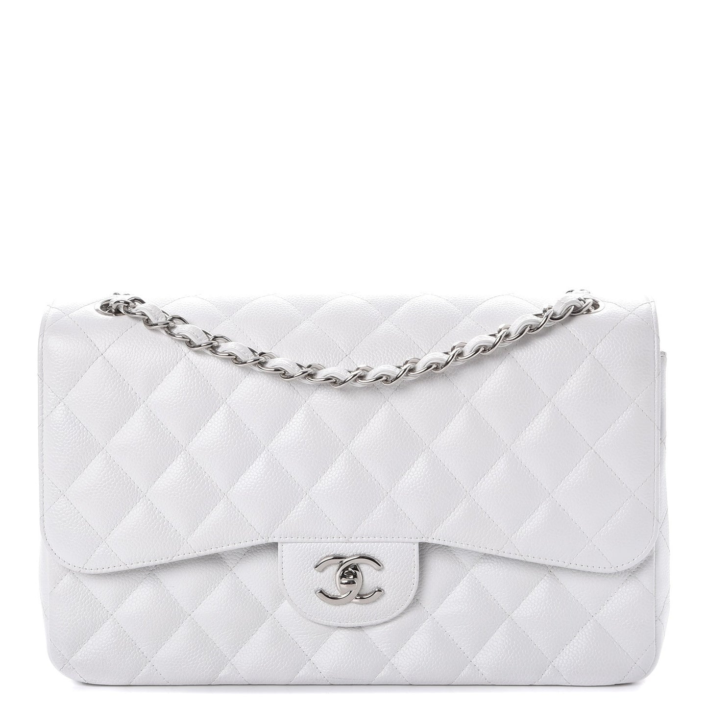 Caviar Quilted Jumbo Double Flap White