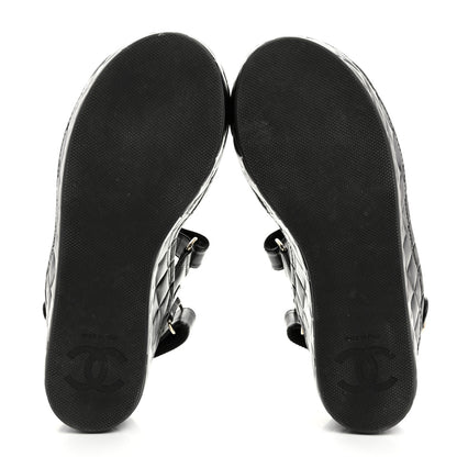 Chanel Shiny Calfskin Logo Platform Sandals 36 Black 5 of 9