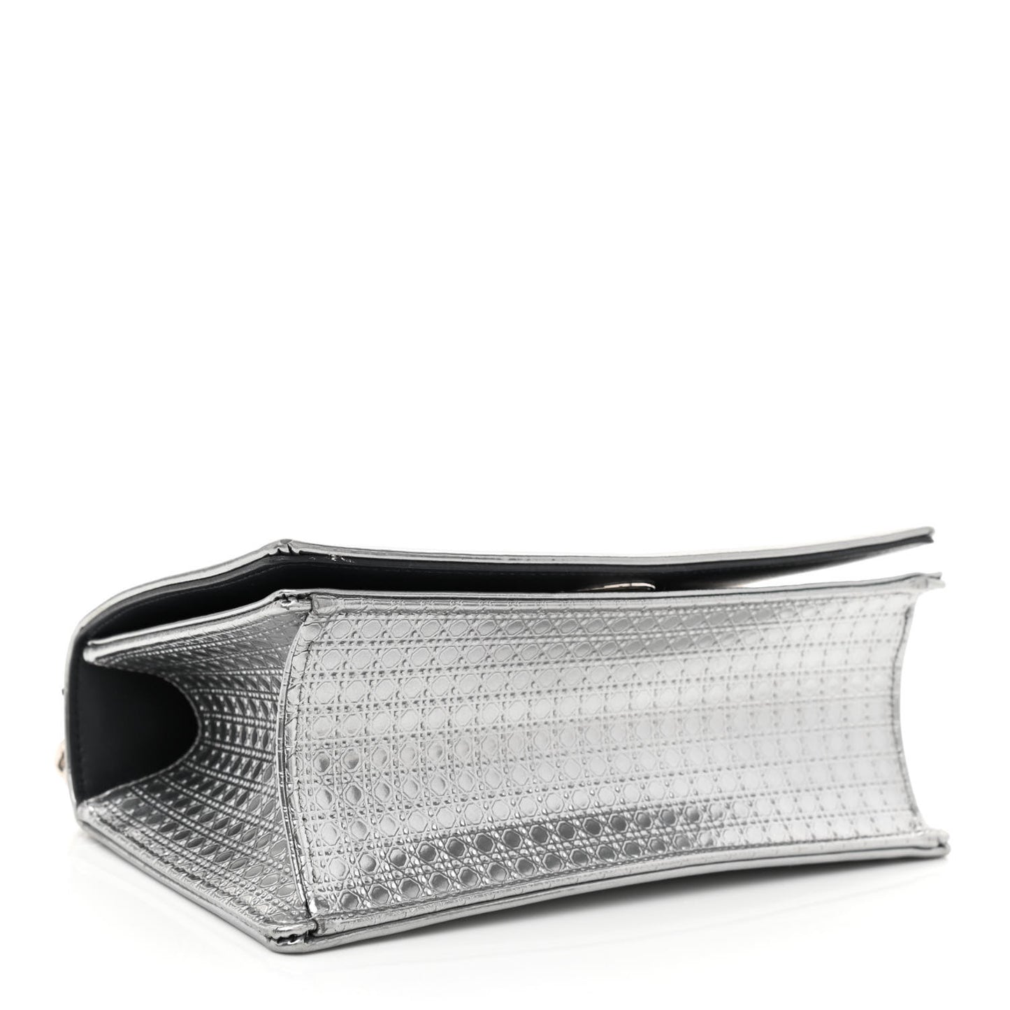 Metallic Patent Micro-Cannage Small Diorama Flap Bag Silver