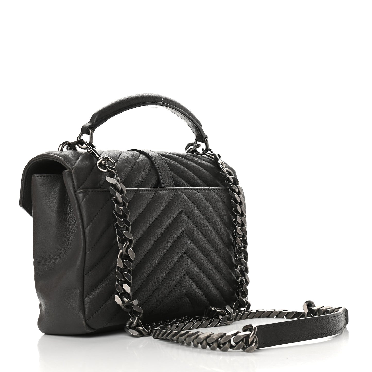Sheepskin Matelasse Chevron Monogram Medium College Bag Asphalt