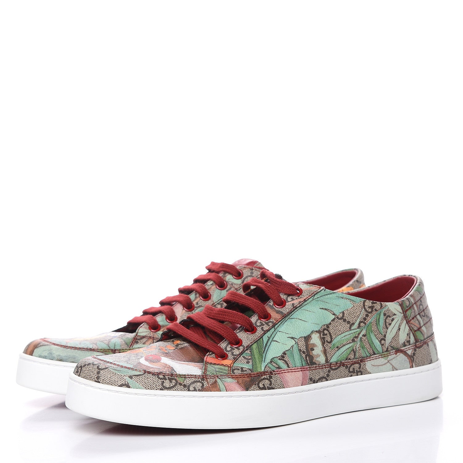 Gucci GG Supreme Monogram Tian Mens Low Top Sneakers 10.5 Beige Multicolor Red 3 of 9