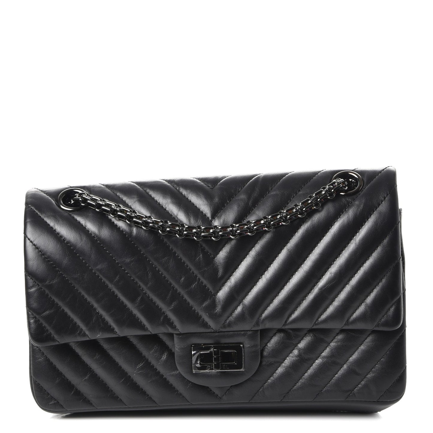 Aged Calfskin Chevron Quilted 2.55 Reissue 225 Flap So Black