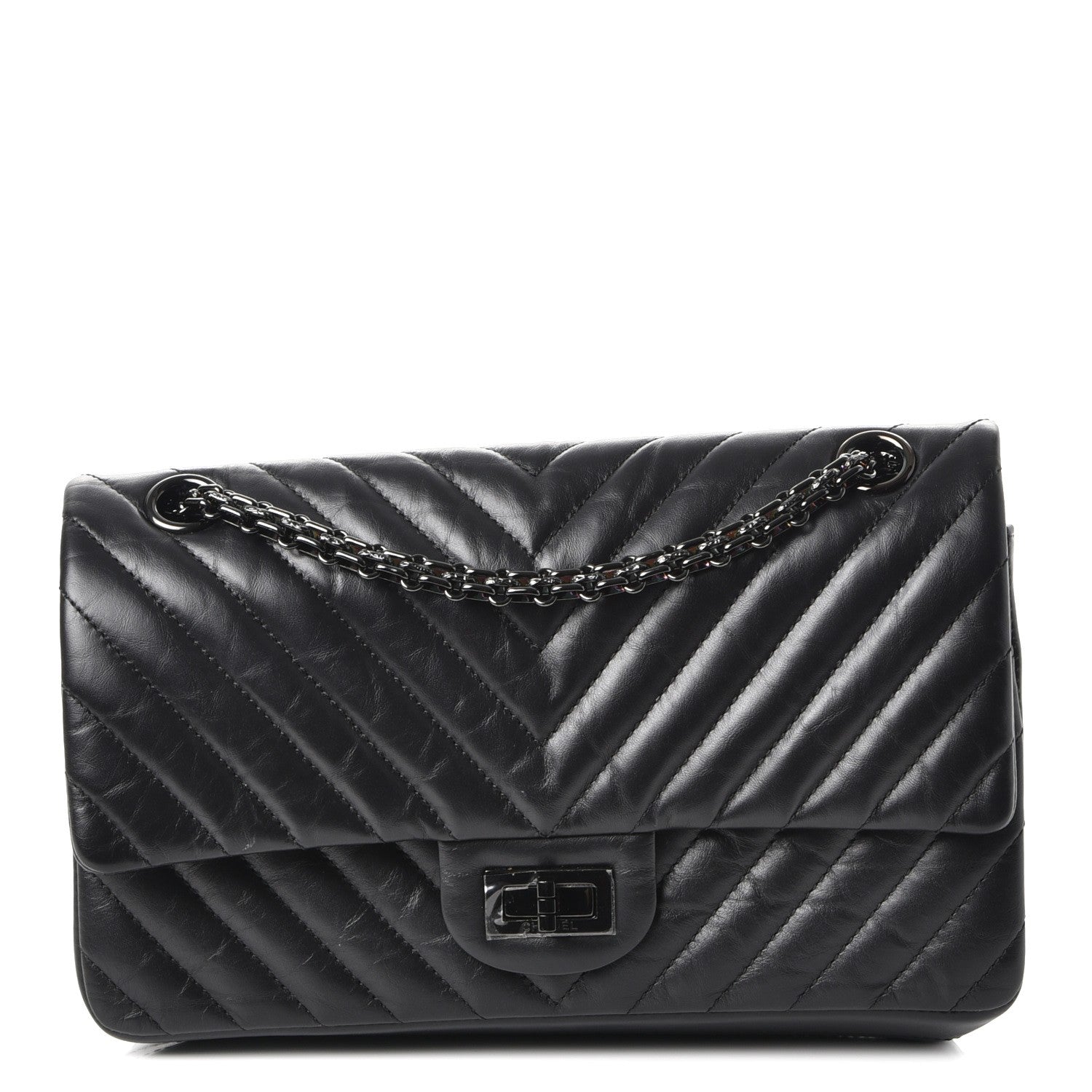 Chanel Aged Calfskin Chevron Quilted 2.55 Reissue 225 Flap So Black 1 of 10