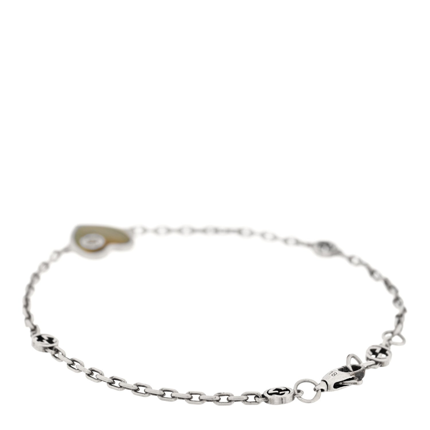 Gucci Sterling Silver Enamel Heart Chain Bracelet Blue 2 of 4