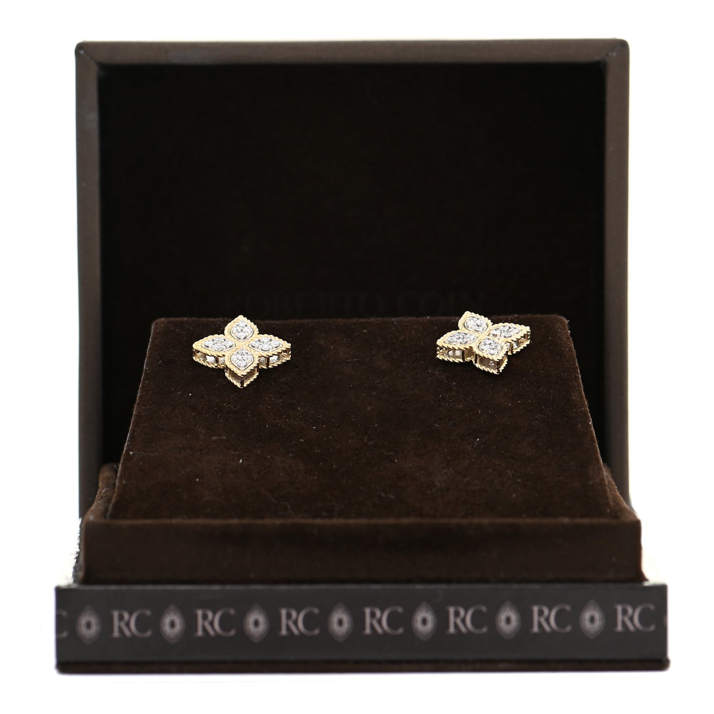 18K Yellow Gold Diamond Medium Princess Flower Stud Earrings